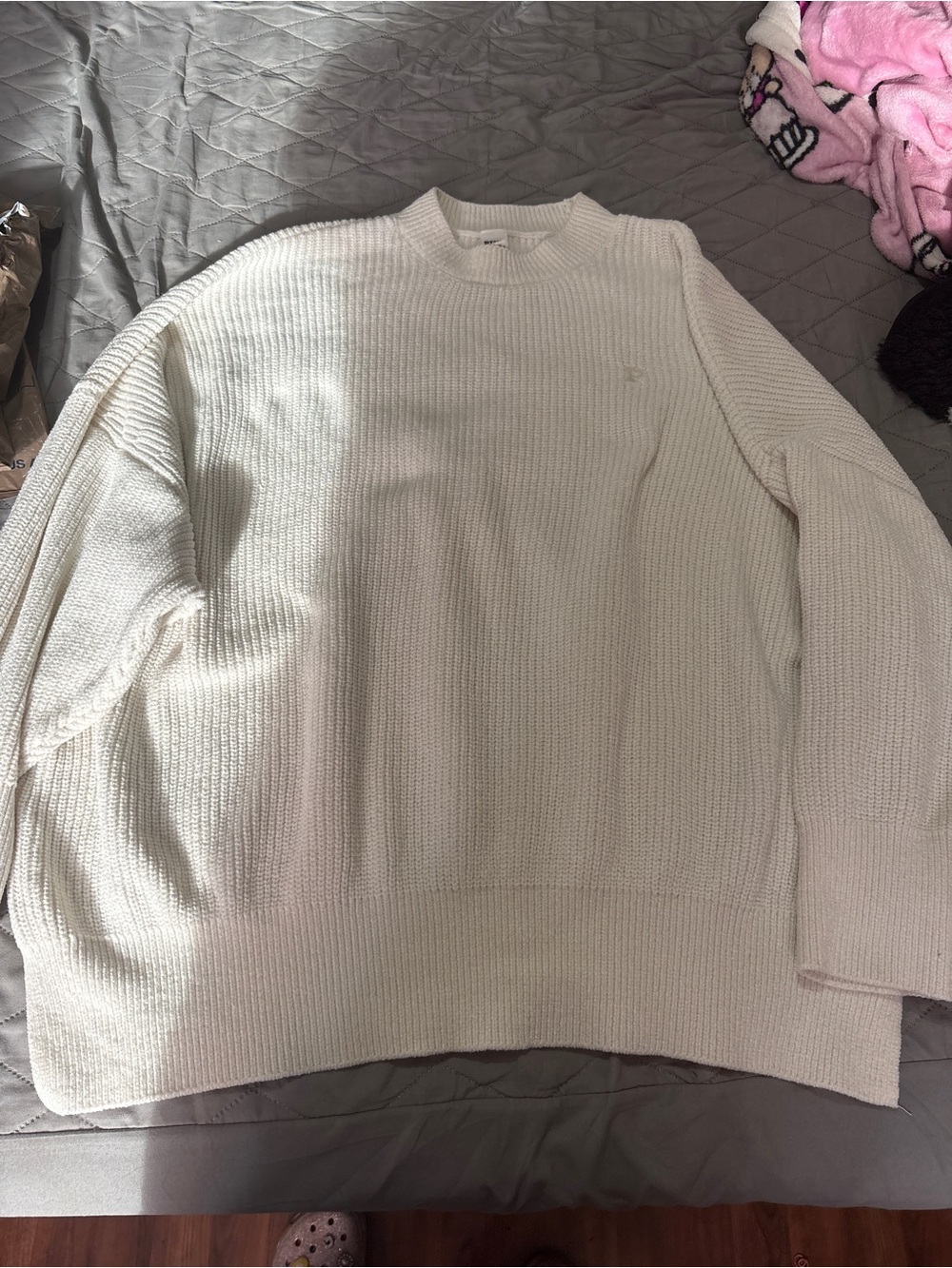 PINK Victoria's Secret Cream Ribbed Crewneck Sweater